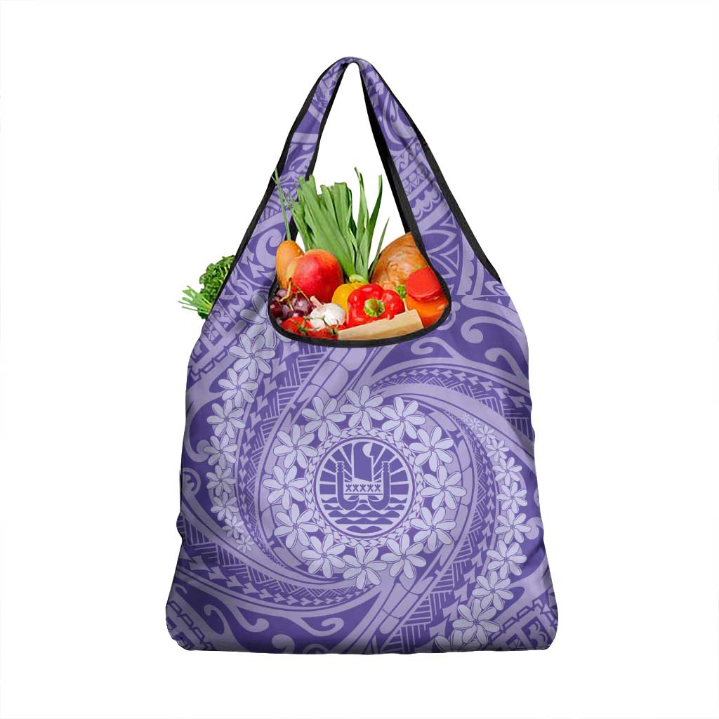 Tahitian Tiare Flower Grocery Bag Violet Polynesian Pattern