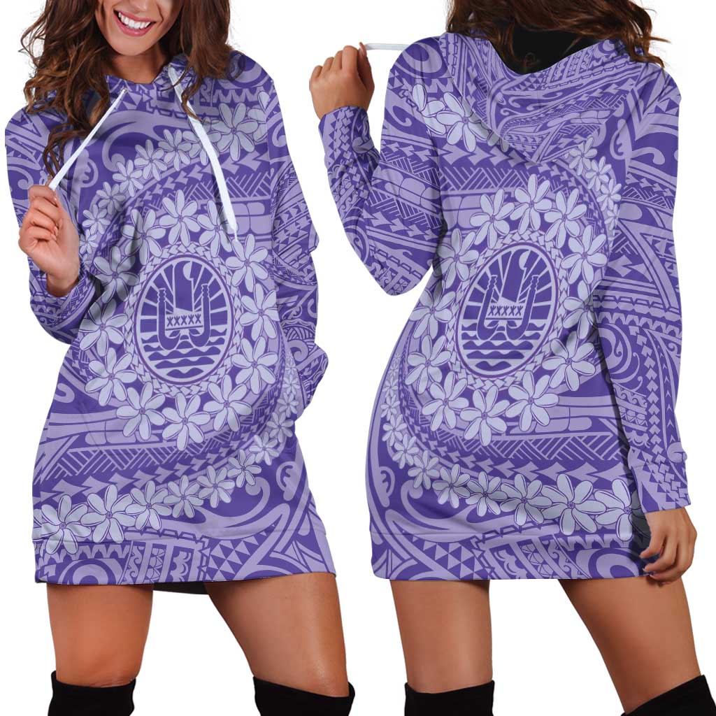 Tahitian Tiare Flower Hoodie Dress Violet Polynesian Pattern LT9 - Polynesian Pride