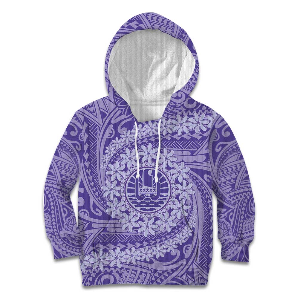 Tahitian Tiare Flower Kid Hoodie Violet Polynesian Pattern