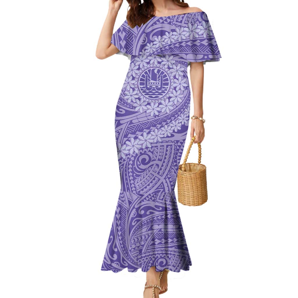 Tahitian Tiare Flower Mermaid Dress Violet Polynesian Pattern