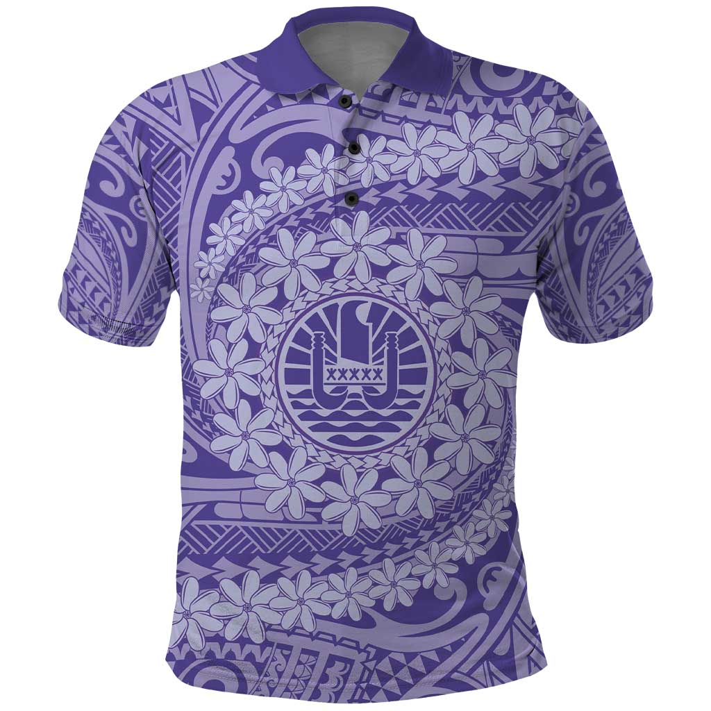 Tahitian Tiare Flower Polo Shirt Violet Polynesian Pattern