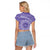 Tahitian Tiare Flower Raglan Cropped T Shirt Violet Polynesian Pattern