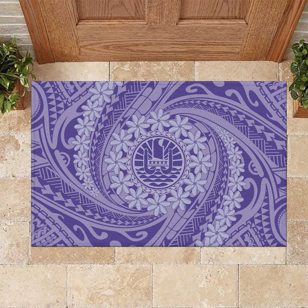 Tahitian Tiare Flower Rubber Doormat Violet Polynesian Pattern