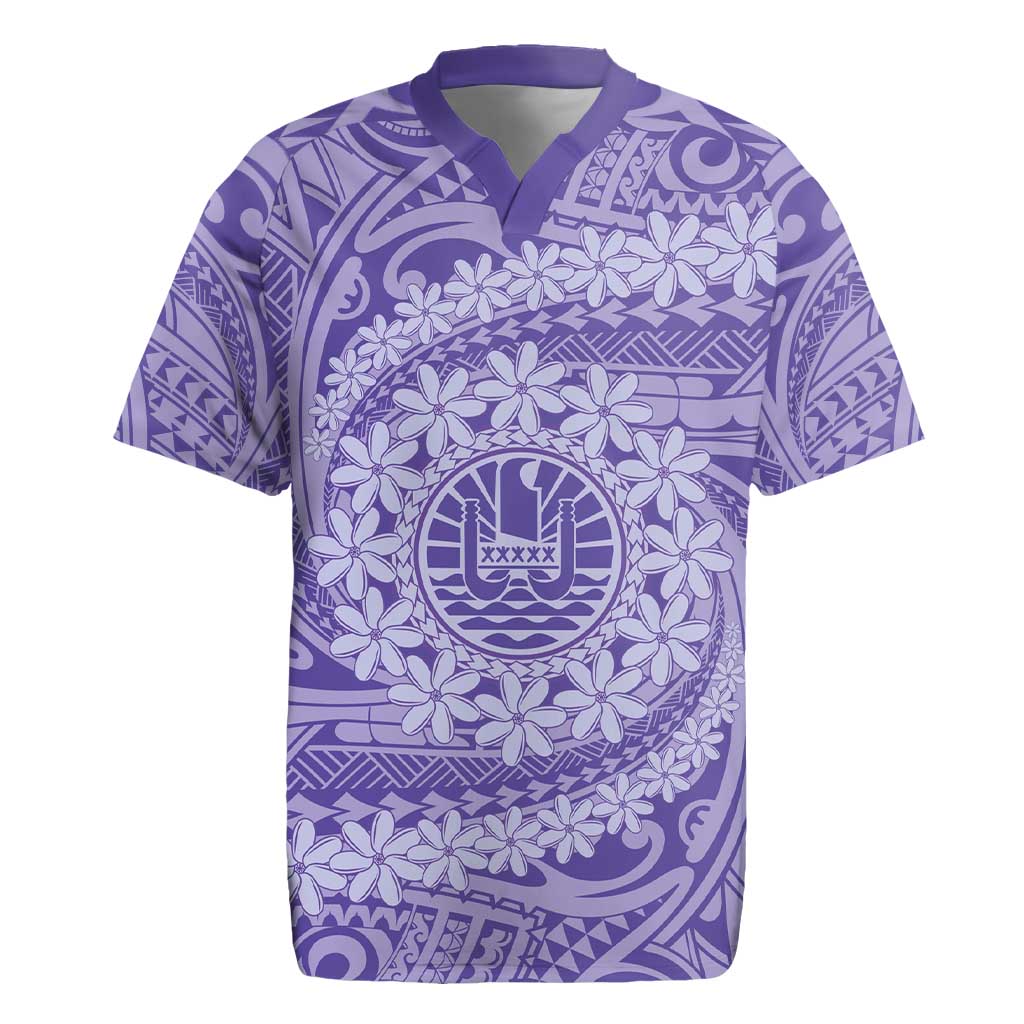 Tahitian Tiare Flower Rugby Jersey Violet Polynesian Pattern