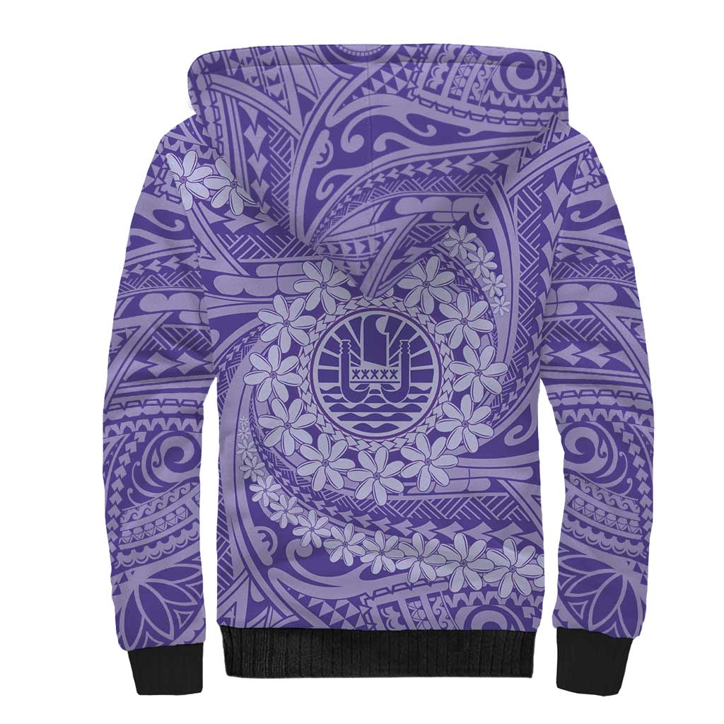 Tahitian Tiare Flower Sherpa Hoodie Violet Polynesian Pattern LT9 - Polynesian Pride