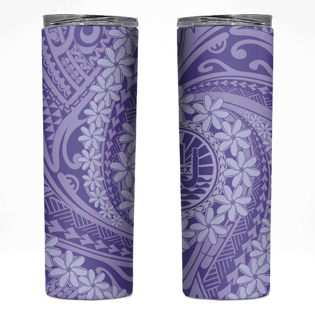 Tahitian Tiare Flower Skinny Tumbler Violet Polynesian Pattern