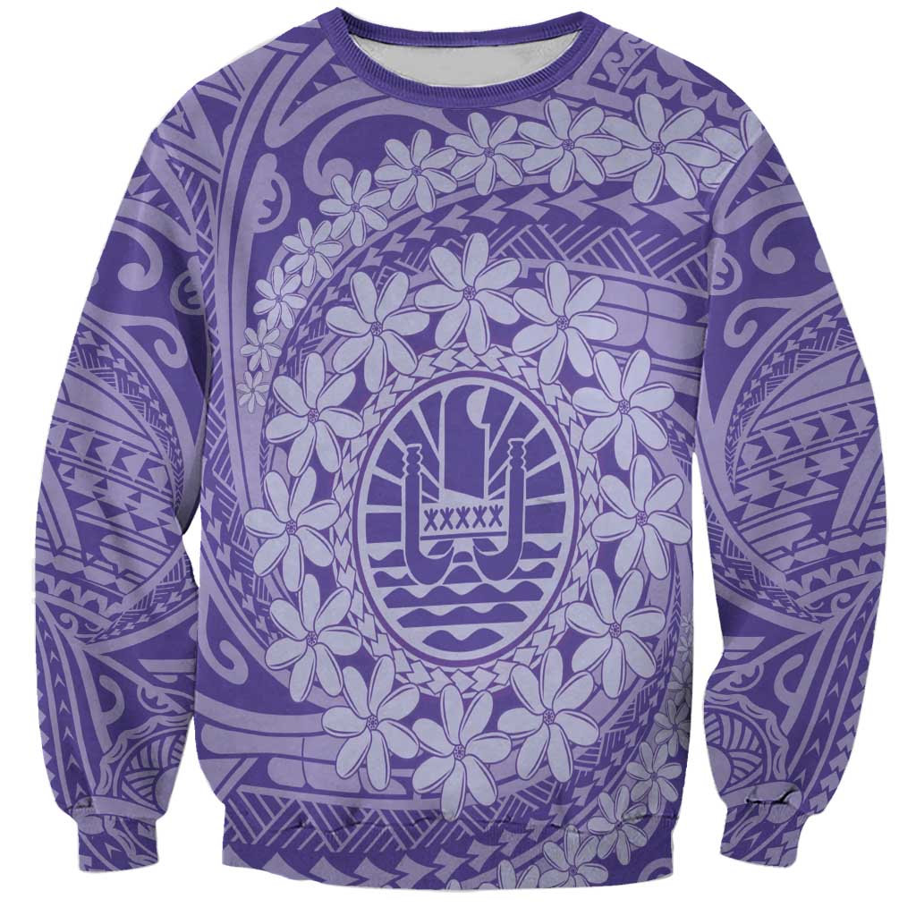 Tahitian Tiare Flower Sweatshirt Violet Polynesian Pattern