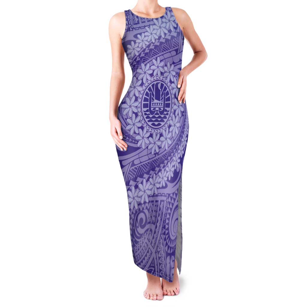 Tahitian Tiare Flower Tank Maxi Dress Violet Polynesian Pattern