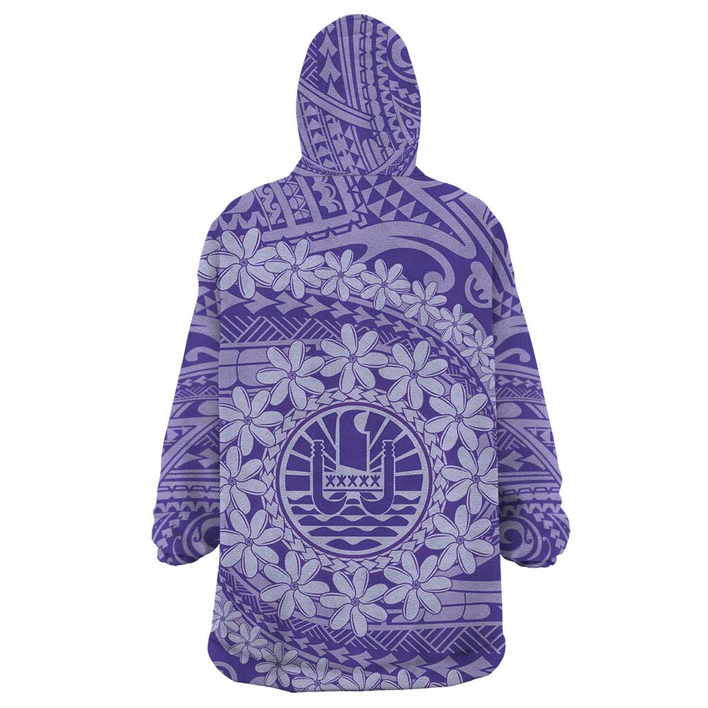 Tahitian Tiare Flower Wearable Blanket Hoodie Violet Polynesian Pattern LT9 - Polynesian Pride