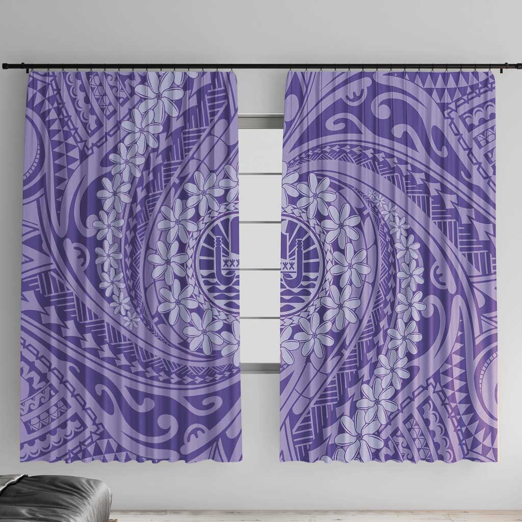 Tahitian Tiare Flower Window Curtain Violet Polynesian Pattern