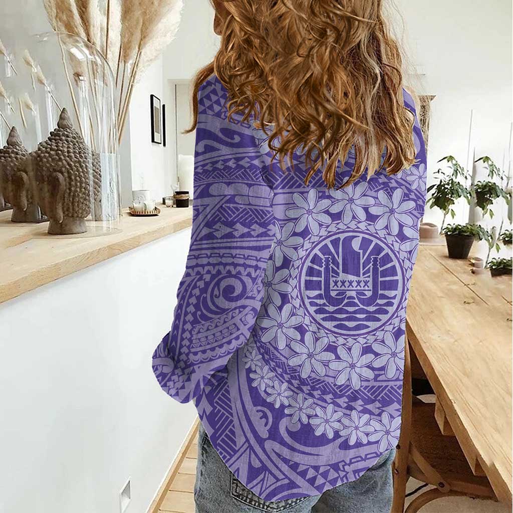 Tahitian Tiare Flower Women Casual Shirt Violet Polynesian Pattern LT9 - Polynesian Pride