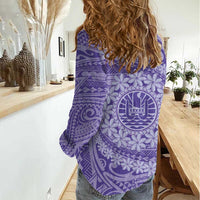 Tahitian Tiare Flower Women Casual Shirt Violet Polynesian Pattern LT9 - Polynesian Pride