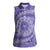 Tahitian Tiare Flower Women Sleeveless Polo Shirt Violet Polynesian Pattern