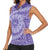 Tahitian Tiare Flower Women Sleeveless Polo Shirt Violet Polynesian Pattern