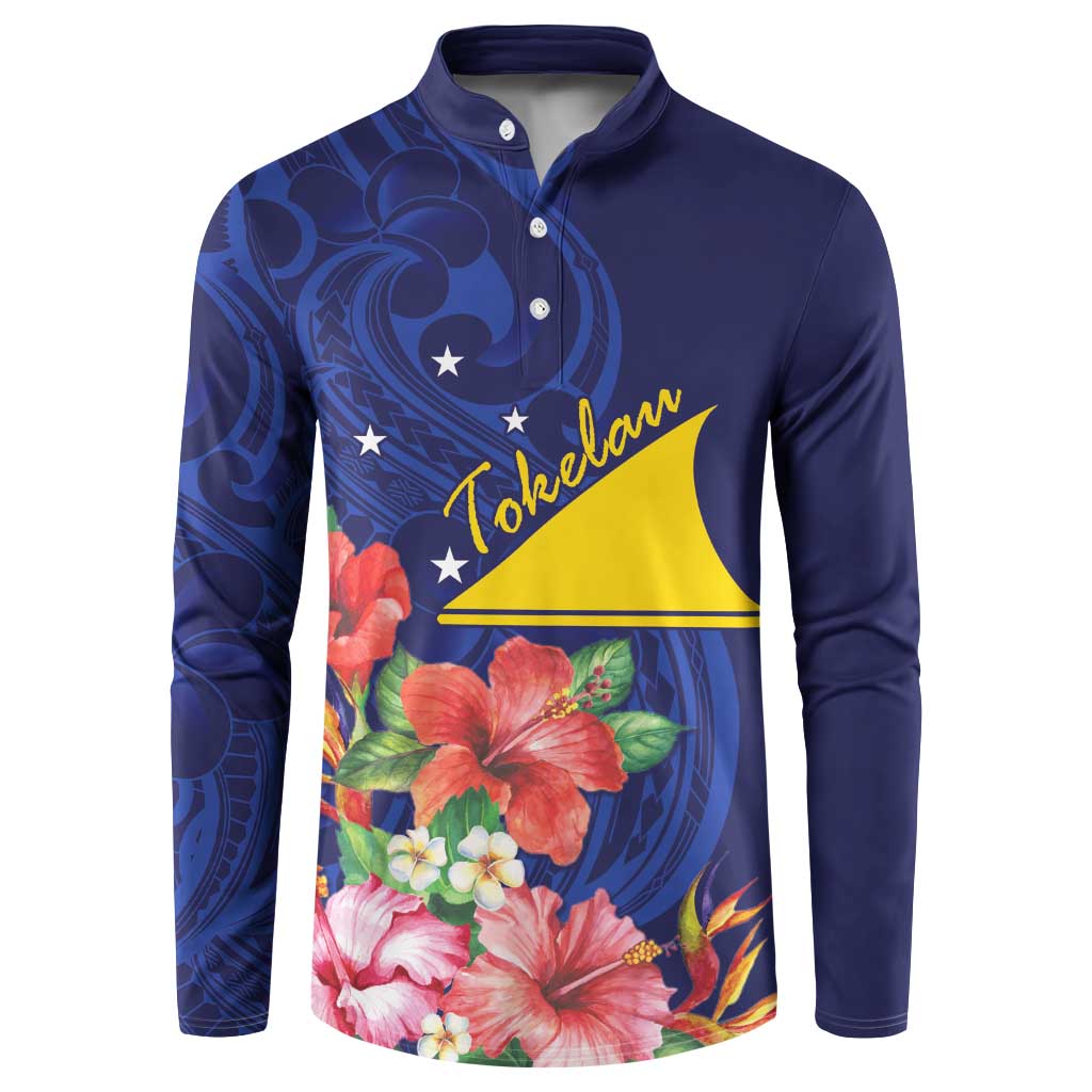 Personalised Tokelau Tropical Hibiscus Button Sweatshirt With Polynesian Plumeria Tattoo