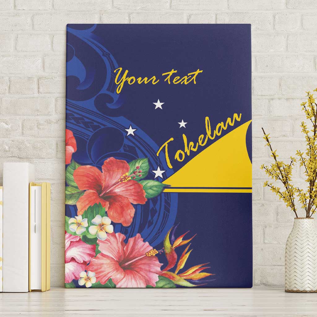 Personalised Tokelau Tropical Hibiscus Canvas Wall Art With Polynesian Plumeria Tattoo LT9 Without Frame Blue - Polynesian Pride