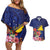 Personalised Tokelau Tropical Hibiscus Couples Matching Off Shoulder Short Dress and Hawaiian Shirt With Polynesian Plumeria Tattoo