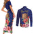 Personalised Tokelau Tropical Hibiscus Couples Matching Short Sleeve Bodycon Dress and Long Sleeve Button Shirt With Polynesian Plumeria Tattoo