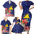 Personalised Tokelau Tropical Hibiscus Family Matching Short Sleeve Bodycon Dress and Hawaiian Shirt With Polynesian Plumeria Tattoo