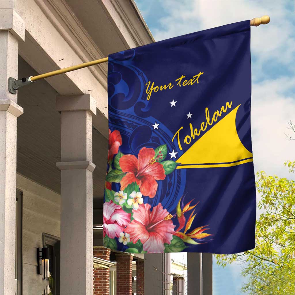 Personalised Tokelau Tropical Hibiscus Garden Flag With Polynesian Plumeria Tattoo LT9 House Flag Blue - Polynesian Pride