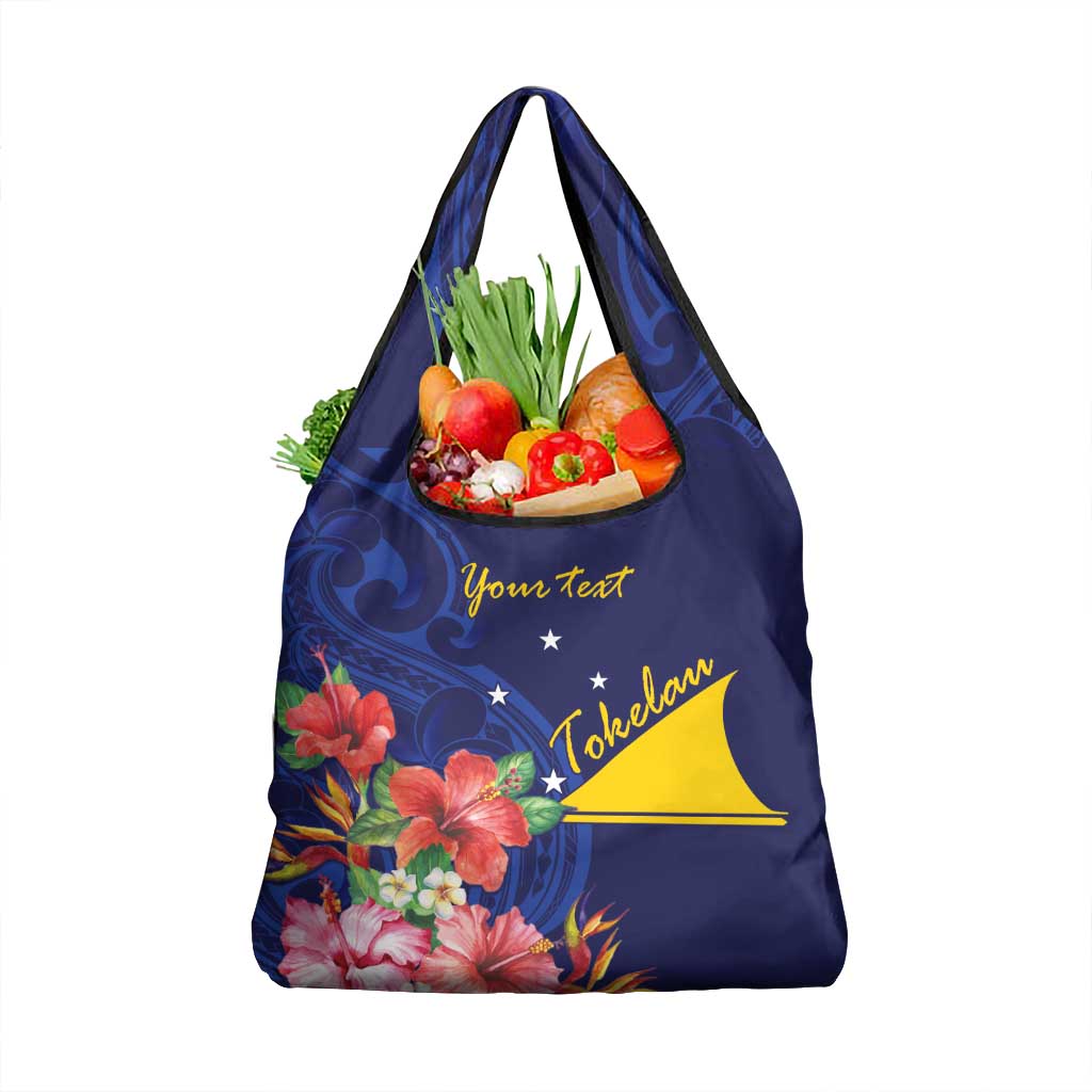 Personalised Tokelau Tropical Hibiscus Grocery Bag With Polynesian Plumeria Tattoo