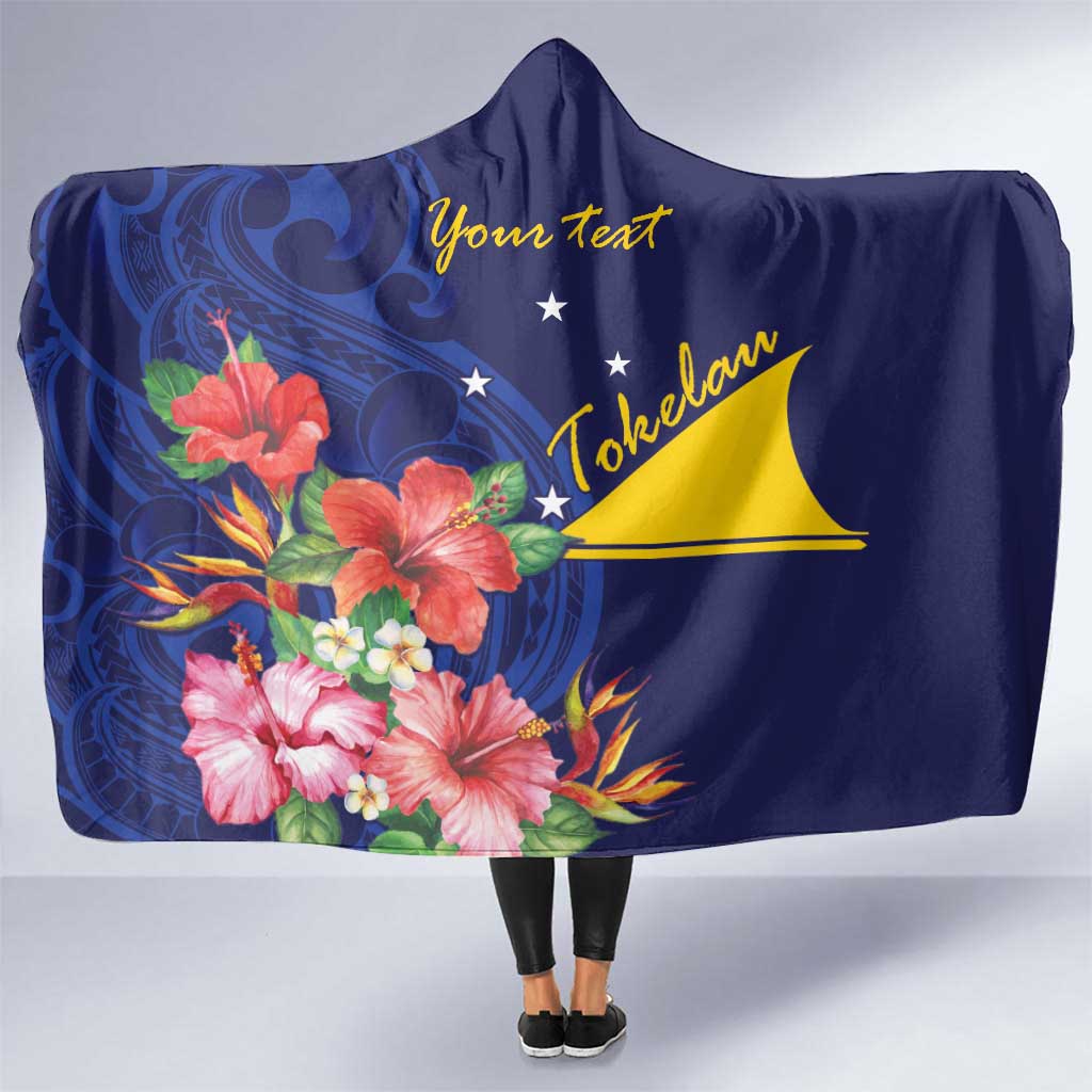 Personalised Tokelau Tropical Hibiscus Hooded Blanket With Polynesian Plumeria Tattoo