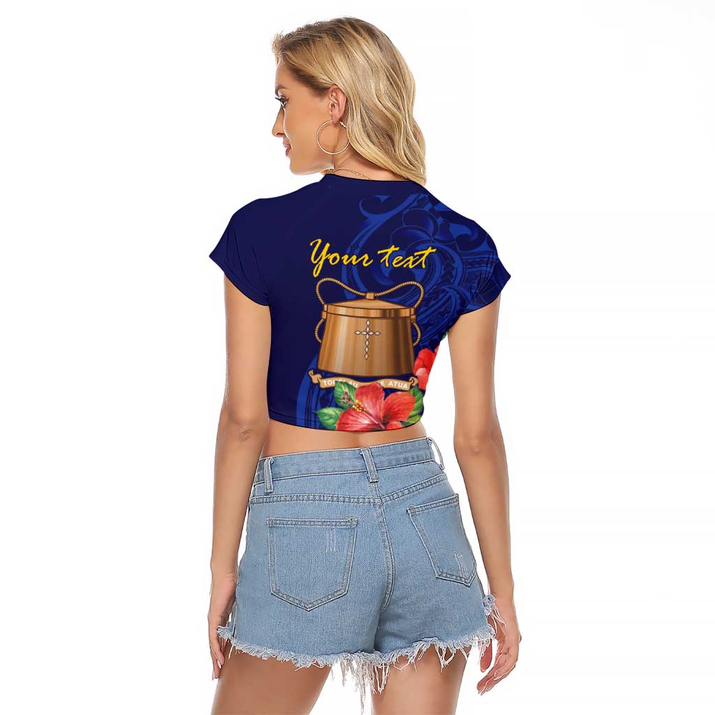 Personalised Tokelau Tropical Hibiscus Raglan Cropped T Shirt With Polynesian Plumeria Tattoo LT9 - Polynesian Pride