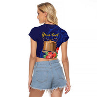 Personalised Tokelau Tropical Hibiscus Raglan Cropped T Shirt With Polynesian Plumeria Tattoo LT9 - Polynesian Pride