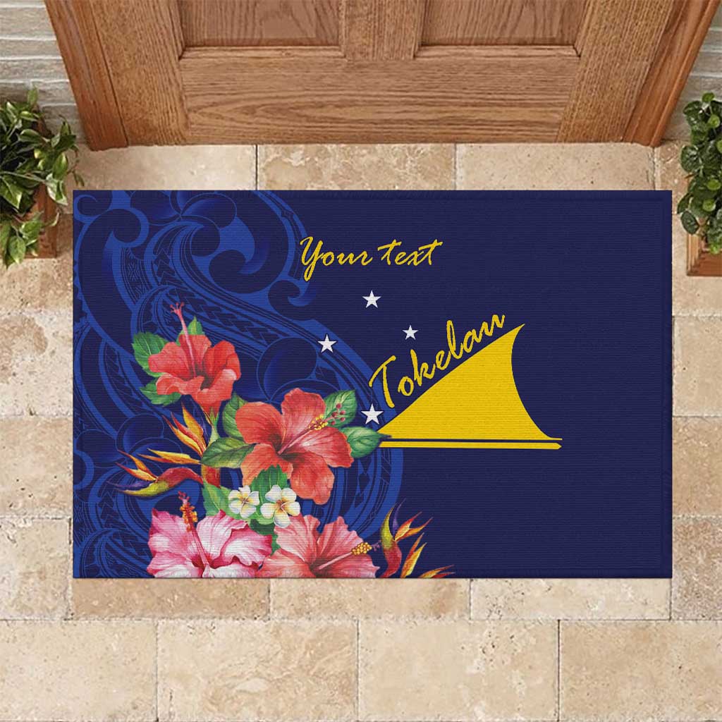 Personalised Tokelau Tropical Hibiscus Rubber Doormat With Polynesian Plumeria Tattoo