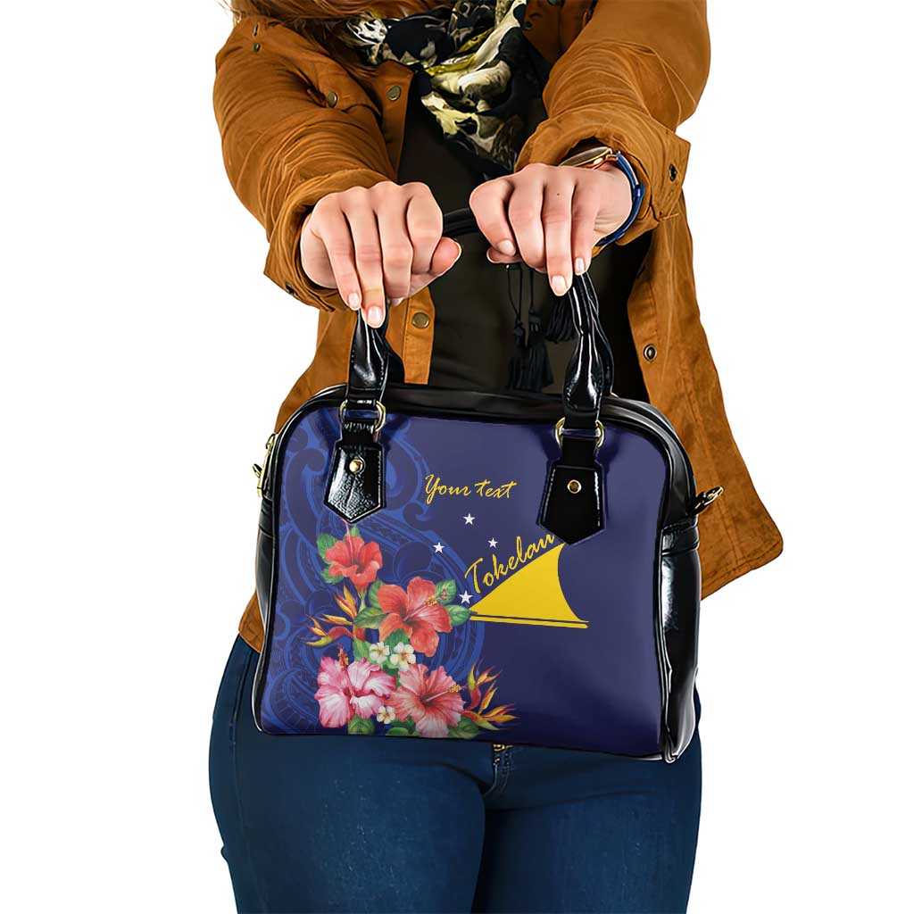 Personalised Tokelau Tropical Hibiscus Shoulder Handbag With Polynesian Plumeria Tattoo