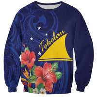 Personalised Tokelau Tropical Hibiscus Sweatshirt With Polynesian Plumeria Tattoo LT9 Unisex Blue - Polynesian Pride