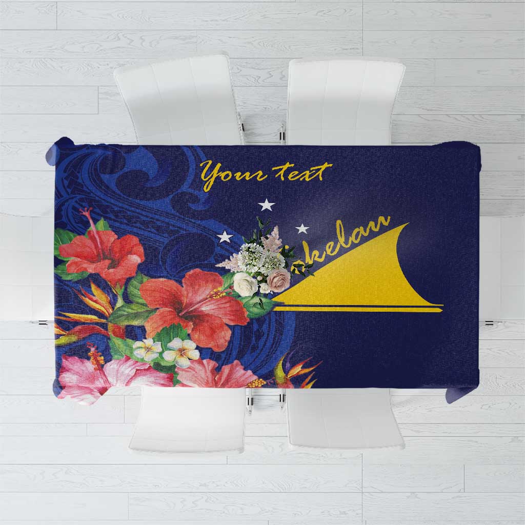 Personalised Tokelau Tropical Hibiscus Tablecloth With Polynesian Plumeria Tattoo LT9 Blue - Polynesian Pride
