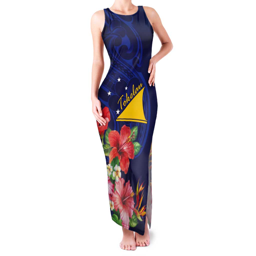 Personalised Tokelau Tropical Hibiscus Tank Maxi Dress With Polynesian Plumeria Tattoo