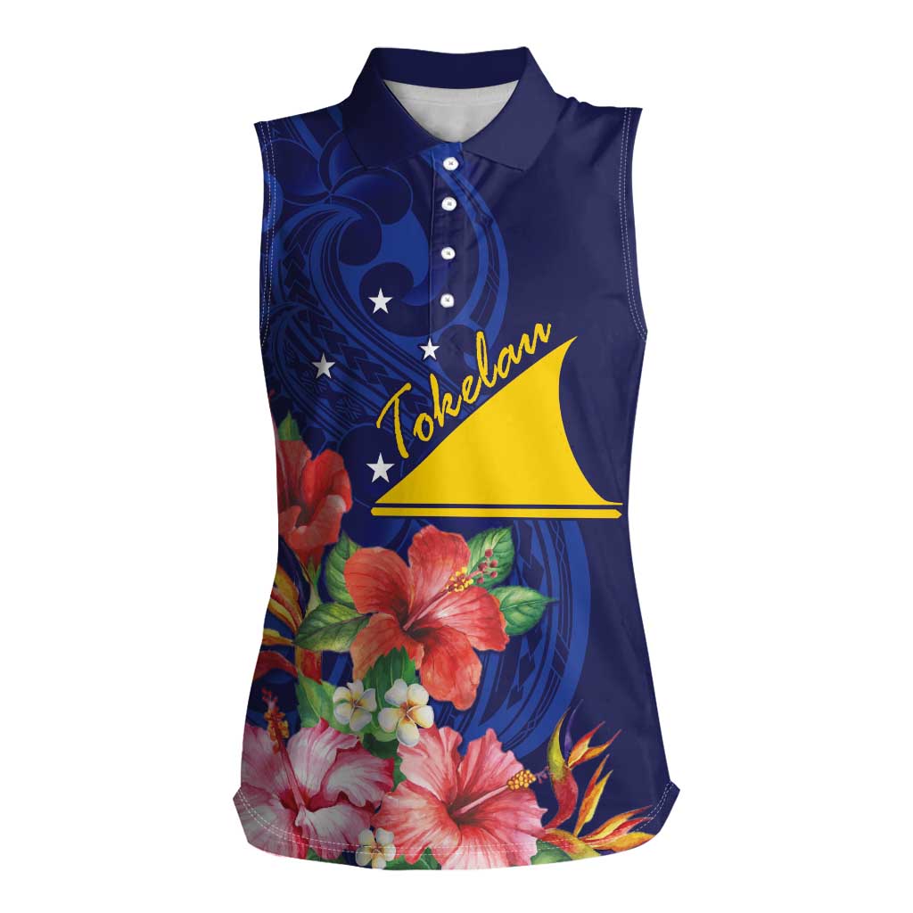 Personalised Tokelau Tropical Hibiscus Women Sleeveless Polo Shirt With Polynesian Plumeria Tattoo