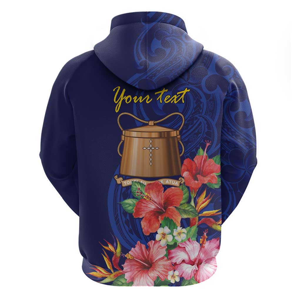 Personalised Tokelau Tropical Hibiscus Zip Hoodie With Polynesian Plumeria Tattoo LT9 - Polynesian Pride