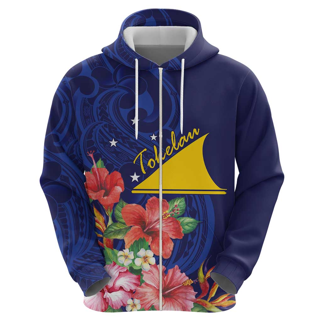 Personalised Tokelau Tropical Hibiscus Zip Hoodie With Polynesian Plumeria Tattoo LT9 - Polynesian Pride
