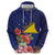 Personalised Tokelau Tropical Hibiscus Zip Hoodie With Polynesian Plumeria Tattoo