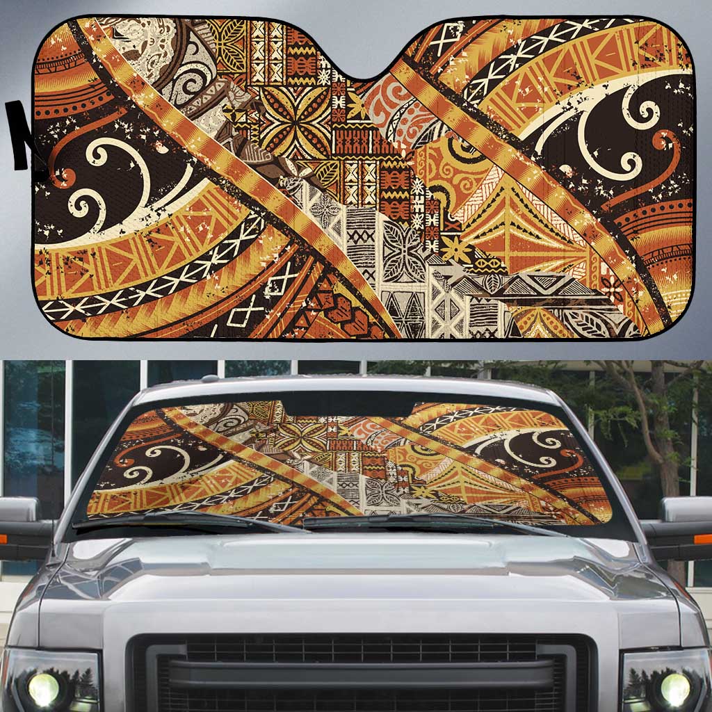 Hawaiian Style Tapa Auto Sun Shade Vintage Seamless Pattern LT9 Red - Polynesian Pride