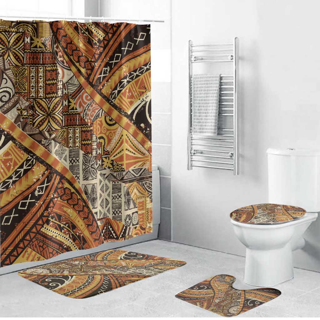 Hawaiian Style Tapa Bathroom Set Vintage Seamless Pattern LT9 Bathroom Set (4 pcs) Red - Polynesian Pride