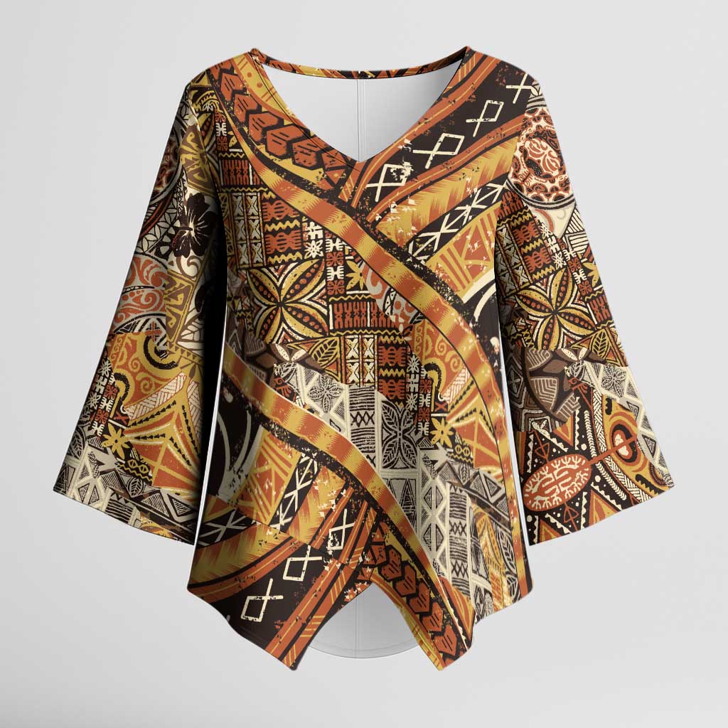 Hawaiian Style Tapa Kimono Sleeve Blouse Vintage Seamless Pattern LT9 Female Red - Polynesian Pride