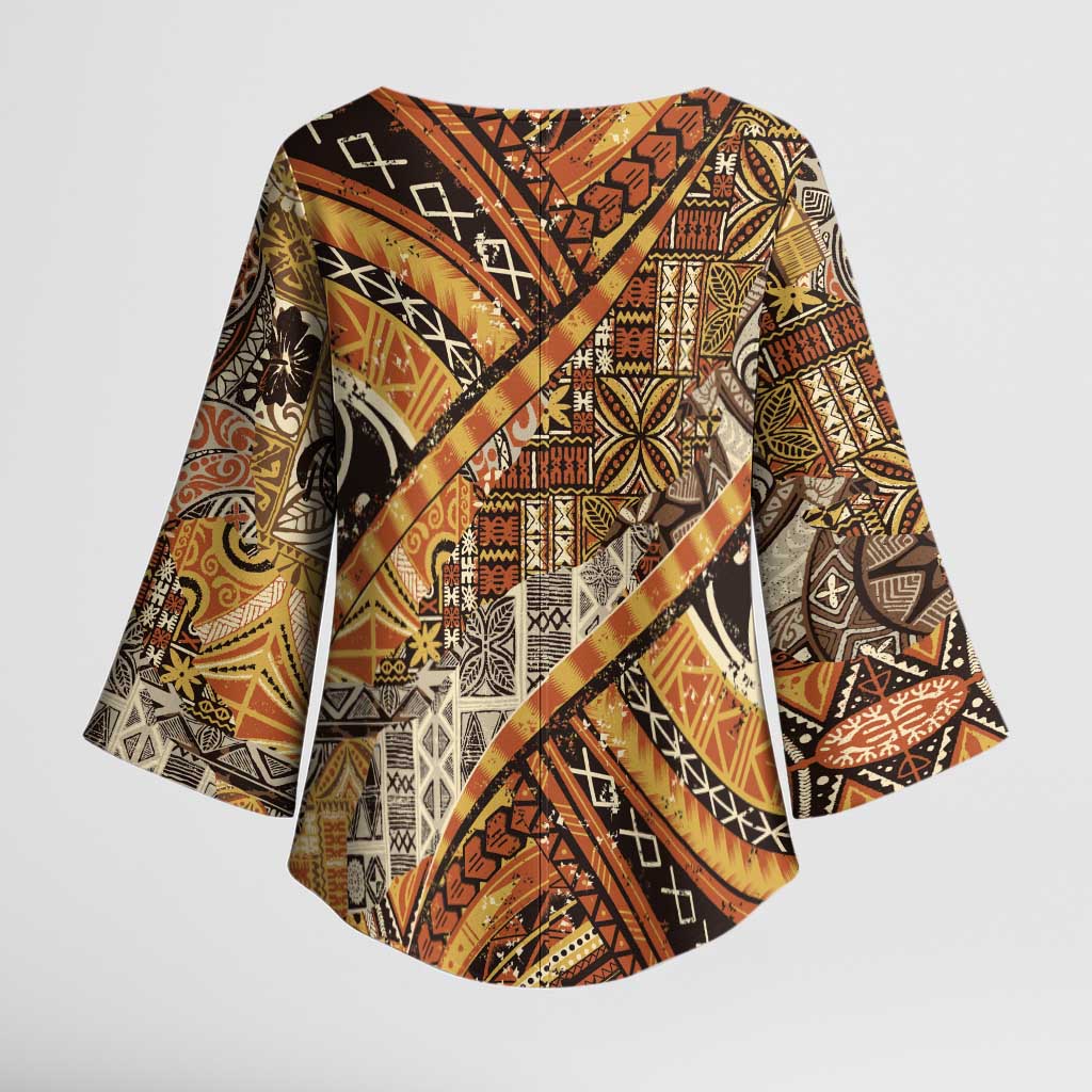 Hawaiian Style Tapa Kimono Sleeve Blouse Vintage Seamless Pattern LT9 - Polynesian Pride