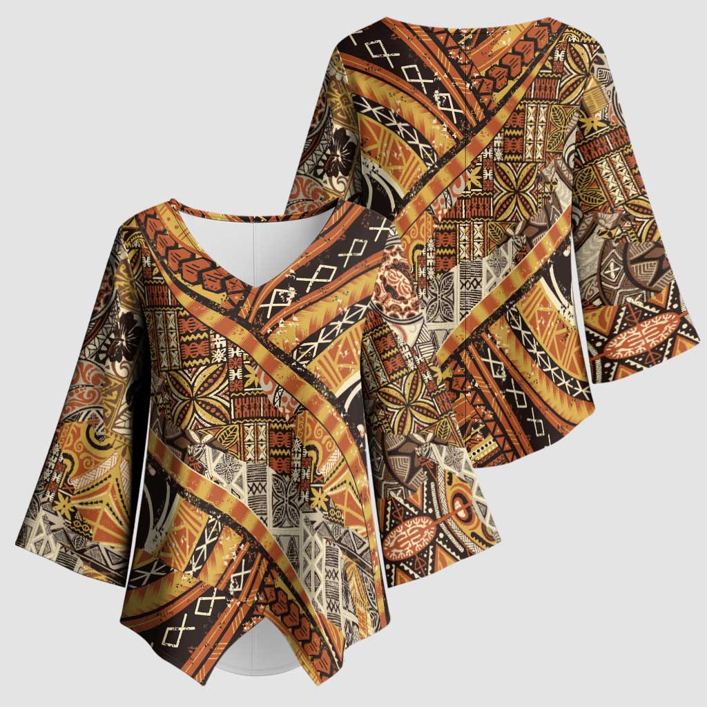 Hawaiian Style Tapa Kimono Sleeve Blouse Vintage Seamless Pattern LT9 - Polynesian Pride