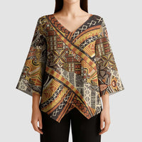 Hawaiian Style Tapa Kimono Sleeve Blouse Vintage Seamless Pattern LT9 - Polynesian Pride