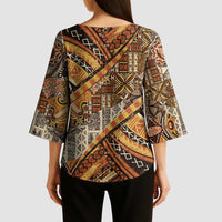 Hawaiian Style Tapa Kimono Sleeve Blouse Vintage Seamless Pattern LT9 - Polynesian Pride