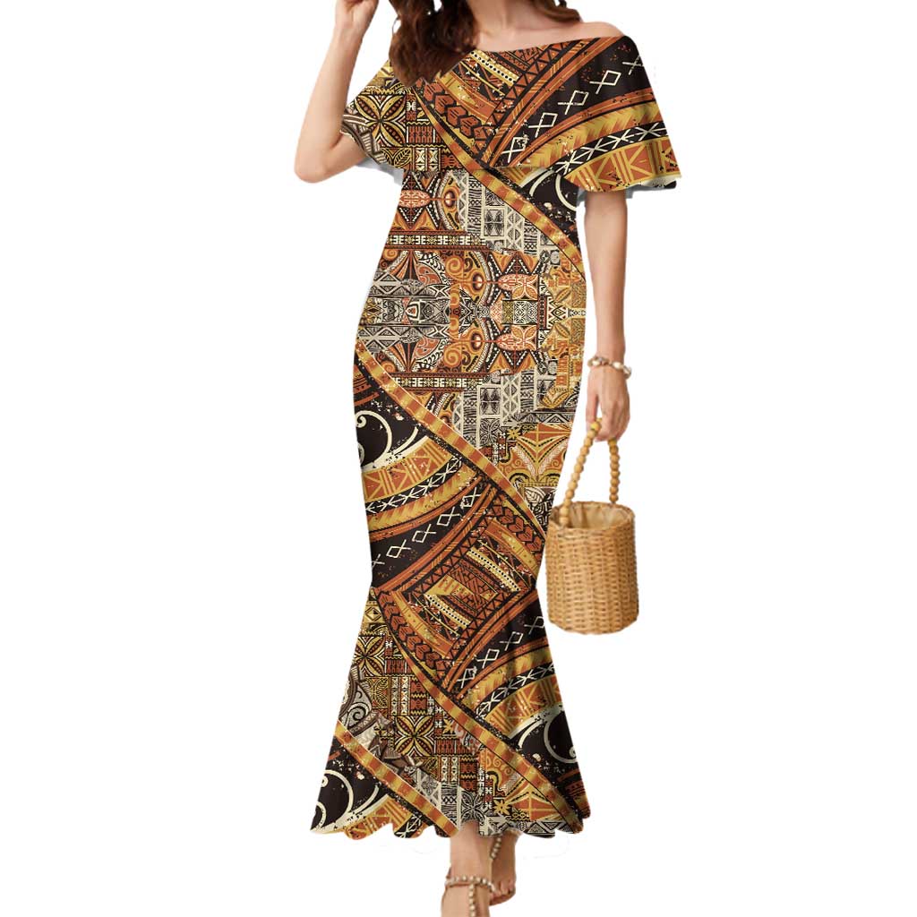 Hawaiian Style Tapa Mermaid Dress Vintage Seamless Pattern LT9 Women Red - Polynesian Pride