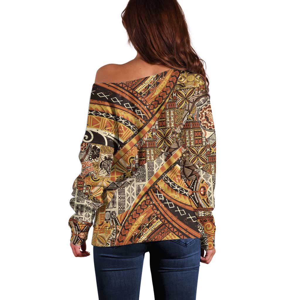 Hawaiian Style Tapa Off Shoulder Sweater Vintage Seamless Pattern LT9 - Polynesian Pride