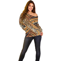 Hawaiian Style Tapa Off Shoulder Sweater Vintage Seamless Pattern LT9 - Polynesian Pride