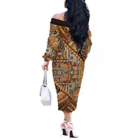 Hawaiian Style Tapa Off The Shoulder Long Sleeve Dress Vintage Seamless Pattern LT9 - Polynesian Pride