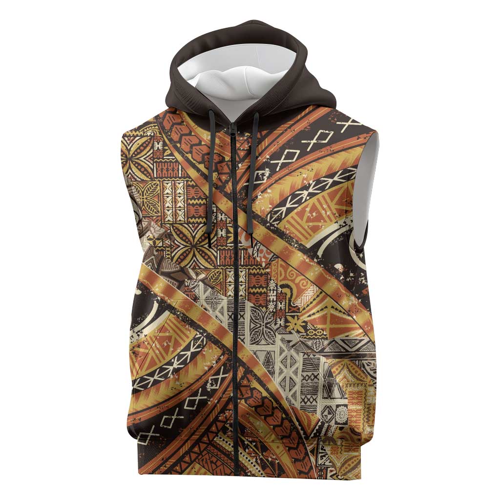 Hawaiian Style Tapa Sleeveless Zip Hoodie Vintage Seamless Pattern LT9 Red - Polynesian Pride