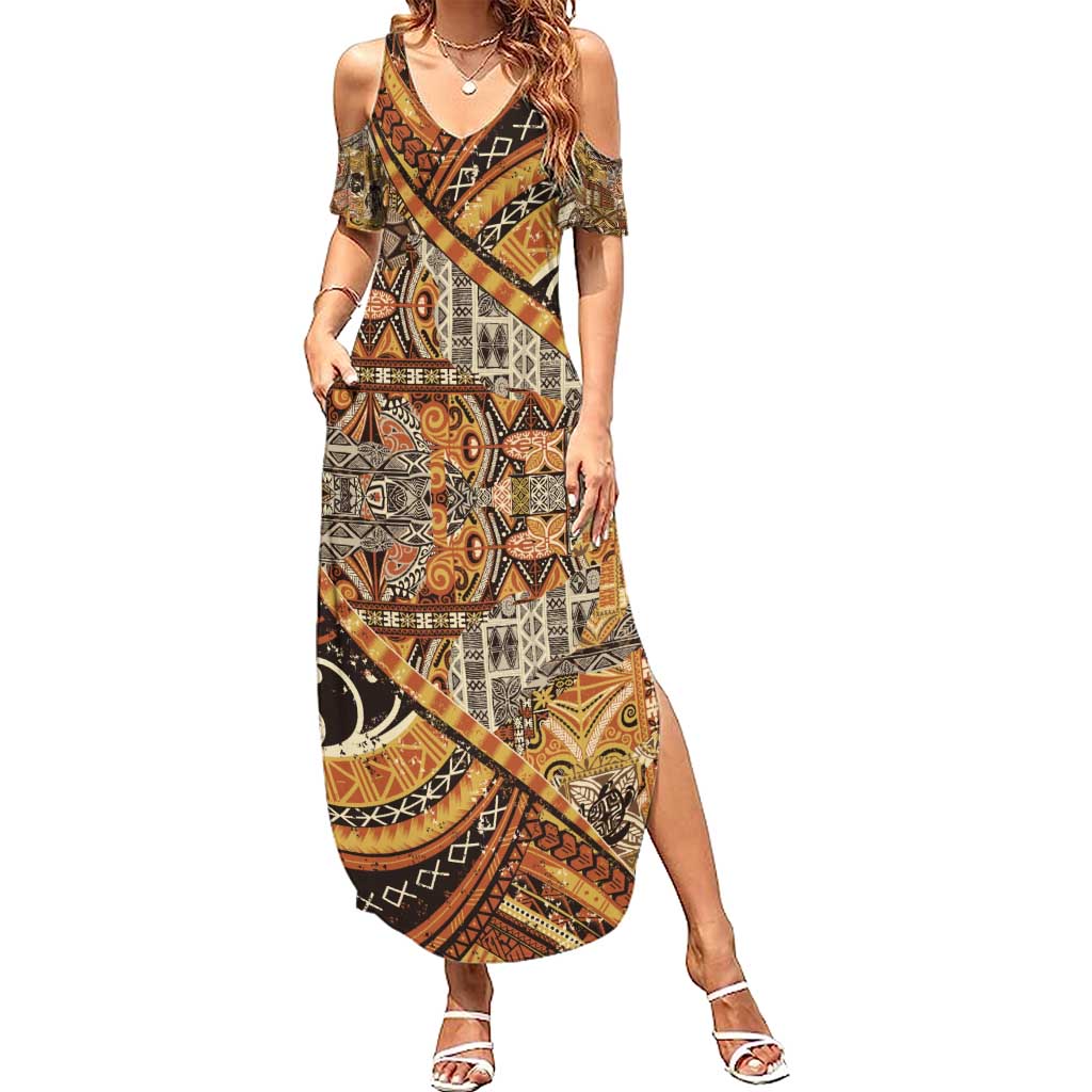 Hawaiian Style Tapa Summer Maxi Dress Vintage Seamless Pattern LT9 Women Red - Polynesian Pride